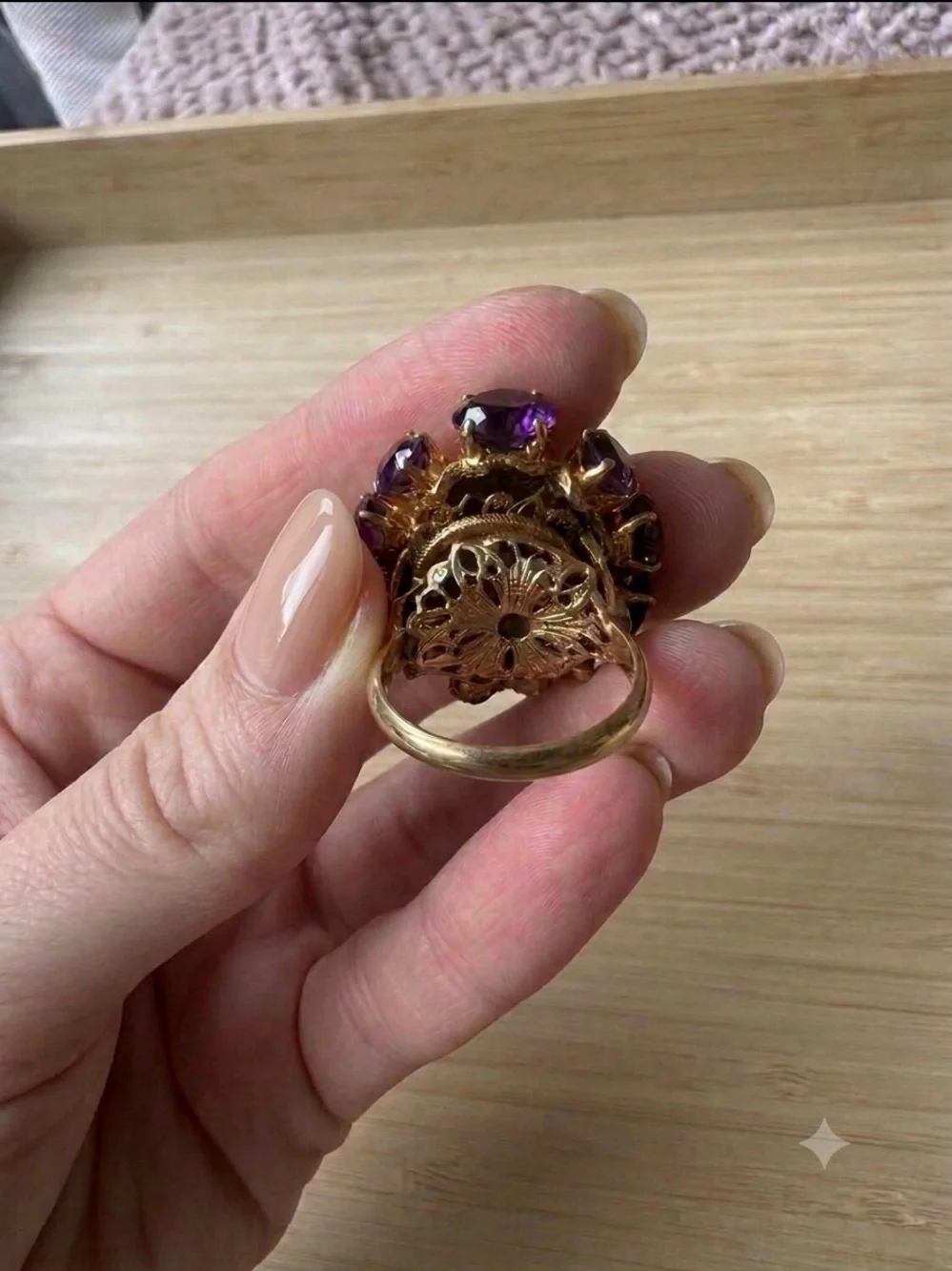 Gold Purple Cluster Cocktail Ring - Women Jewelry